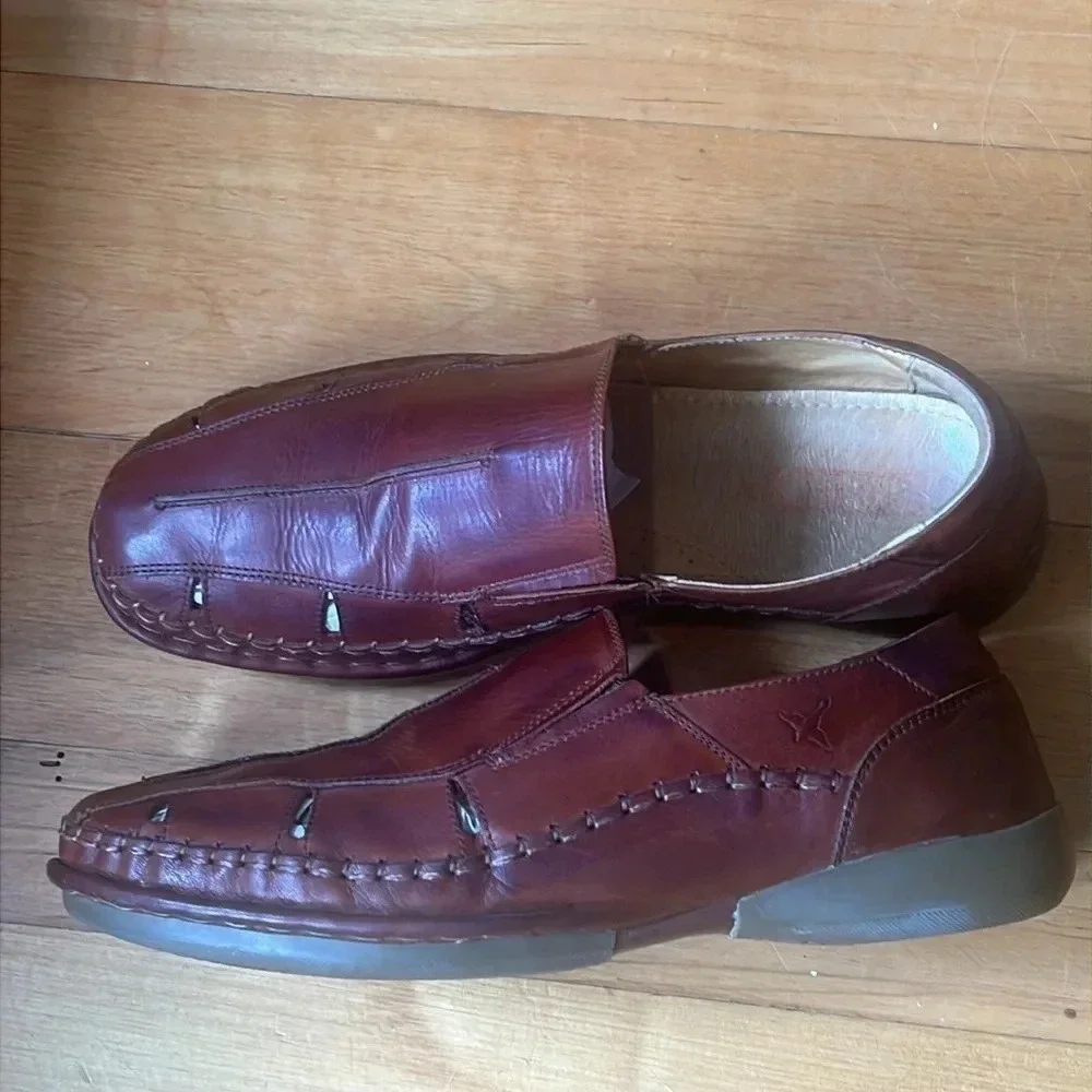 Pikolinos Men's Brown Leather Loafers Size 9 Slip On Cutout Detail Round Toe
